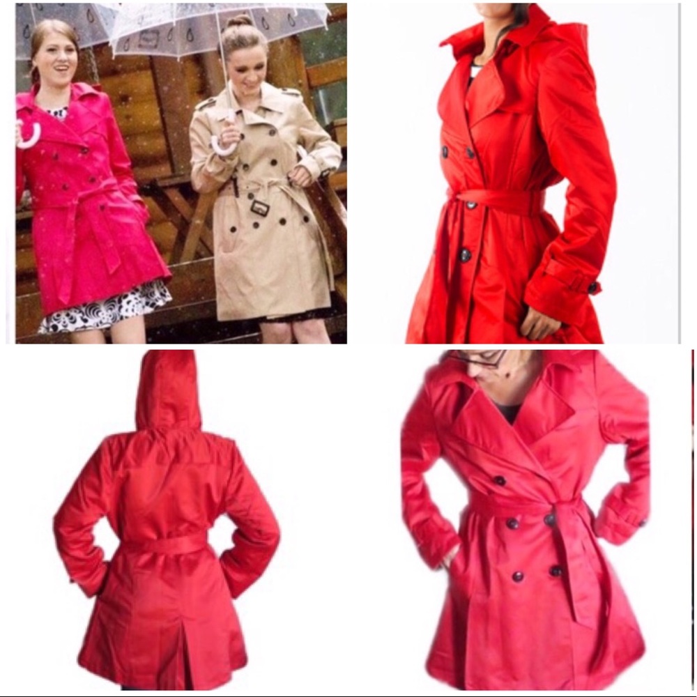 Red Rain Coat Lightweight belted size MEDIUM